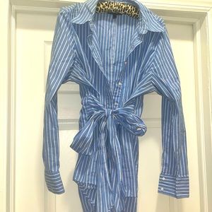 Pinstripe belted tunic top